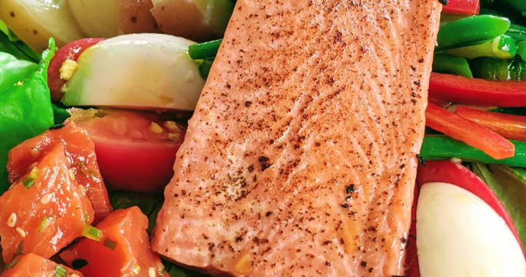 SMOKE  SALMON SALAD NICOISE WITH FRESH AHI POKE