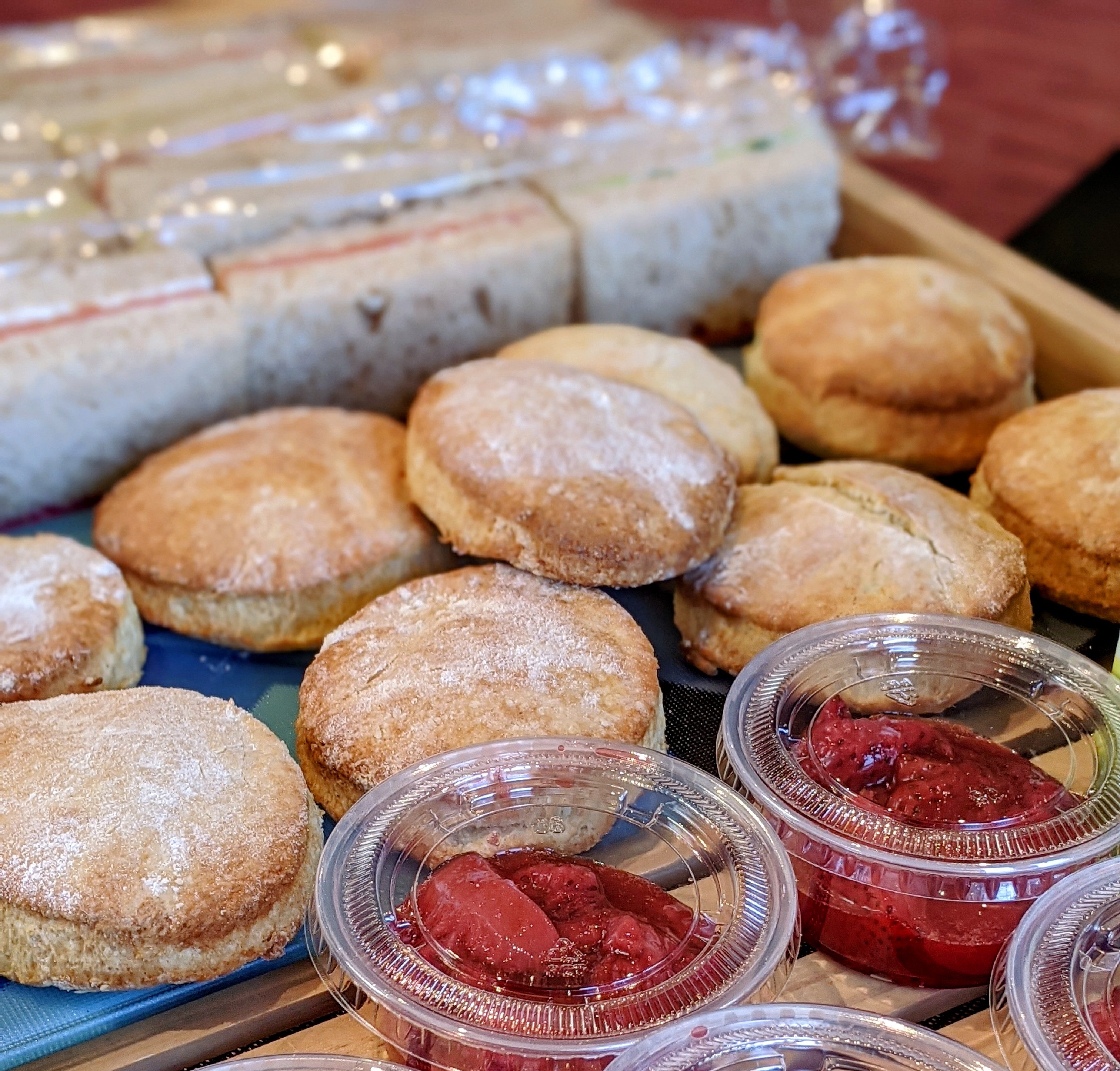 Afternoon Tea with Tea Sandwiches, British Scones, and Strawberry Compote